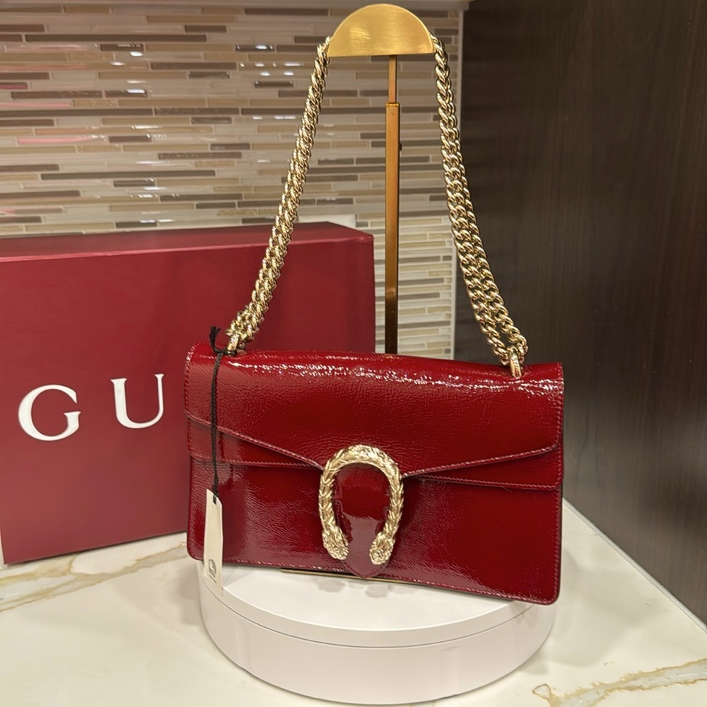 Bnib 2024 fall collection runway burgundy patent leather large Gucci Dianysous.